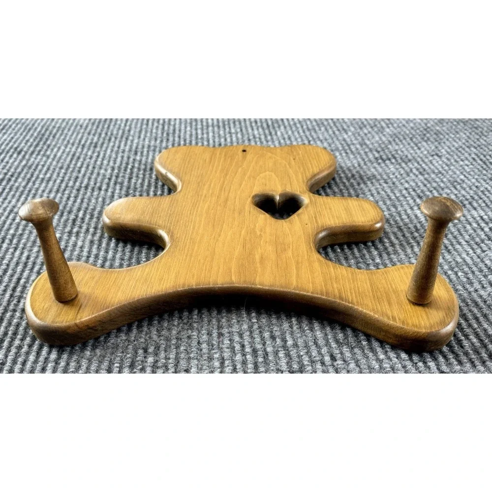Vintage Wood Teddy Bear Wall Hook Rack Heart Cutout Nursery Decor Granny Cottage